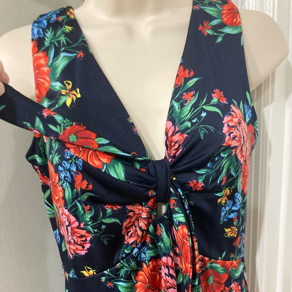 NWOT Nina Leonard Navy Floral Maxi Dress - Picture 4 of 8